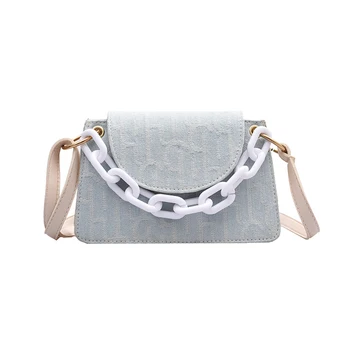 

Women Acrylic Chain Handbag Tote PU Small Square Lady Letters Print Shoulder Bag Youth Ladies Simple Versatile Bag