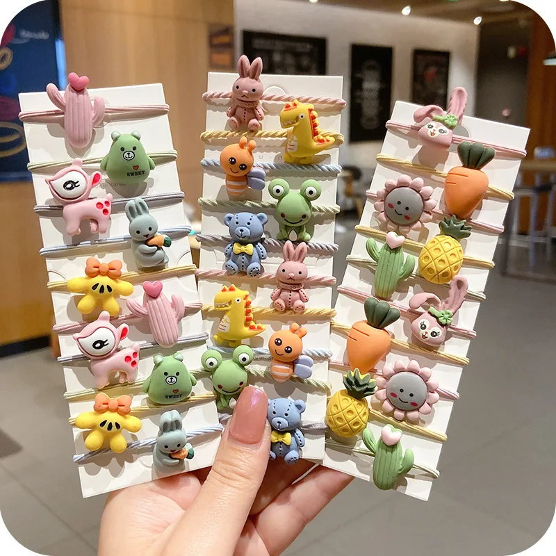 

10 Pcs/Lot Girls Cute Rubber Bands Princess Ornament Cartoon Bear Rabbits Headwear Elastic Hair Bands Headbands Hair Accessories
