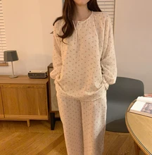 

kawaii cotton cherry sleepwear long sleeve night suit homewear breathable apricot pajama set trouser home service cute D040