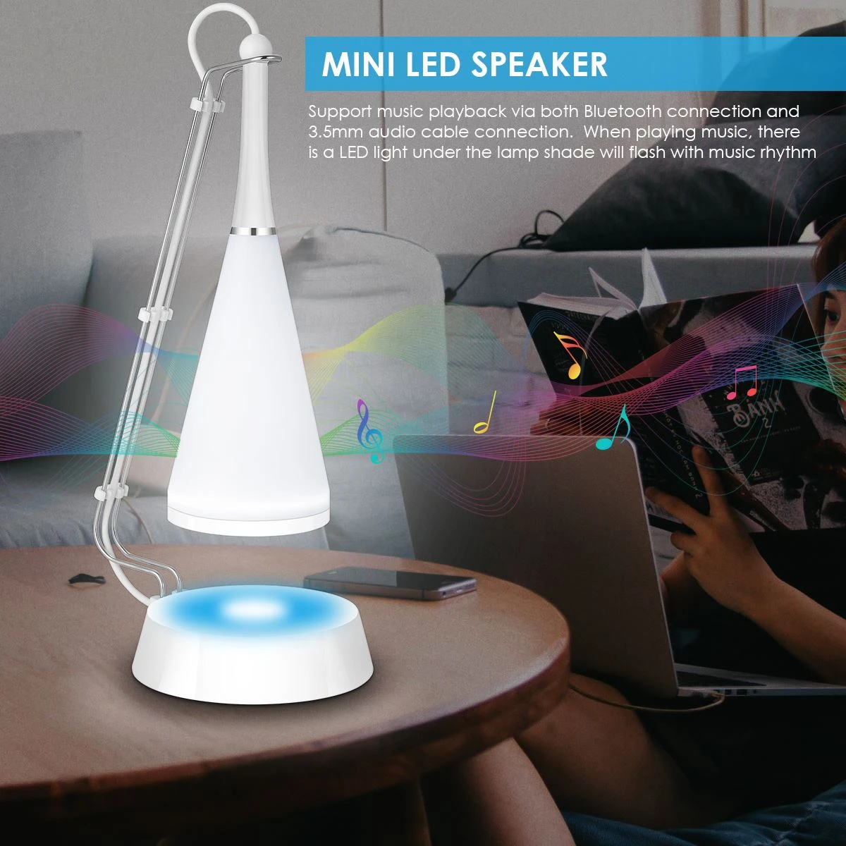 touch sensor led table lamp with speaker
