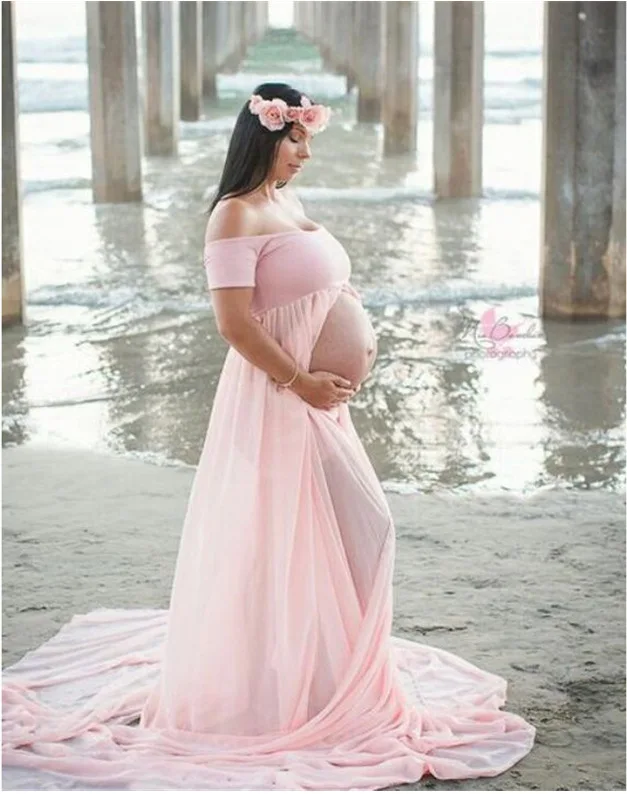

2019 Europe And America WOMEN'S Dress Solid Color Tube Top Chiffon Joint Slit-Front Pregnant Women One Piece Mopping Long Skirts