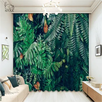 

Nordic Tropical Plam Fern Leaf Green Blackout Curtains For Living Room Bedroom Window Door Kitchen Printing Micro Shading Drapes