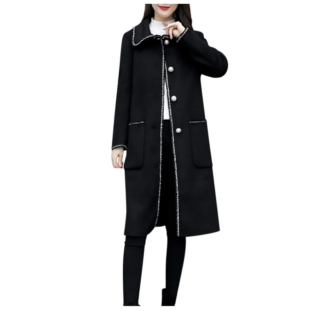 Chaqueta mujer, зимнее пальто для женщин, для работы, одноцветное, винтажное, зимнее, для офиса, с длинным рукавом, на пуговицах, шерстяная куртка, пальто, abrigos mujer invierno
