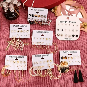 

AY 2020 Boho Jewelry Geometric Pearl Earring Set For Women Trendy Brincos Jewelry Round Earrings Female Fashion Statement Gifts