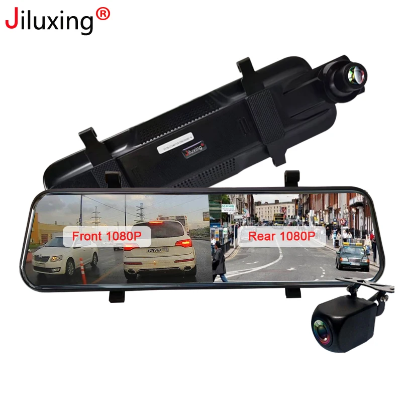 

Jiluxing 10" FHD 1080P Car DVR Night vision Car cameras mirror Dual Lens Auto Video Recorder Touch Screen RearView Mirror