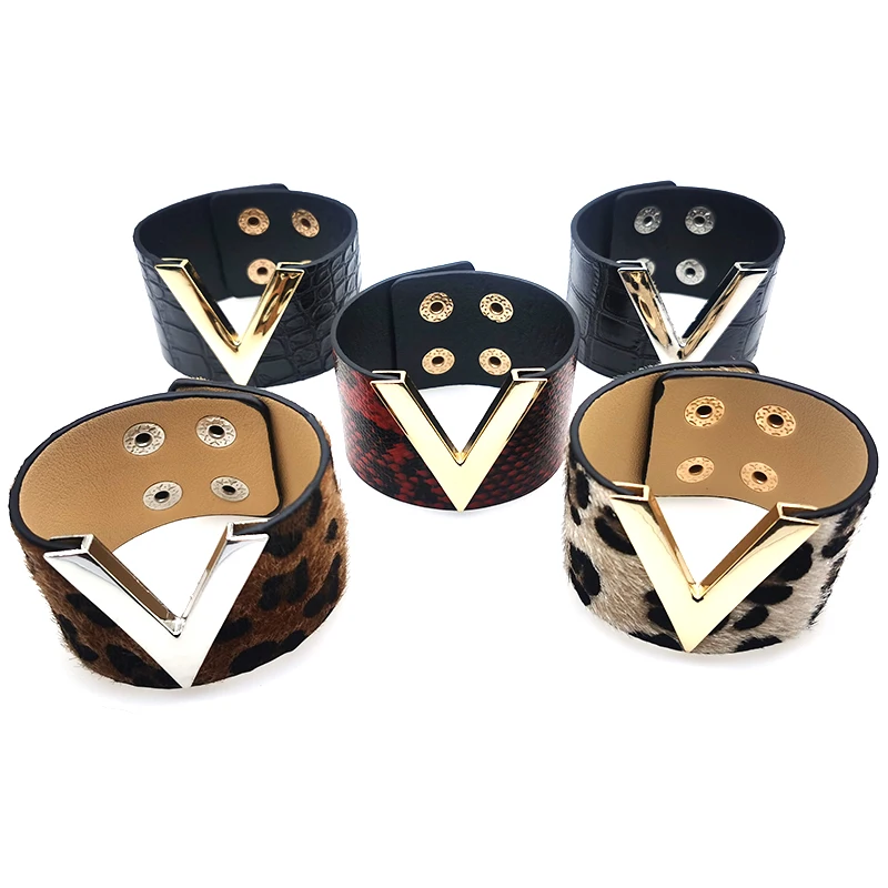 Europe Crack Leather Bracelet For Women Femme All-Match OL V Word Wide Punk Style Soft Jewellery Cool Wholesale