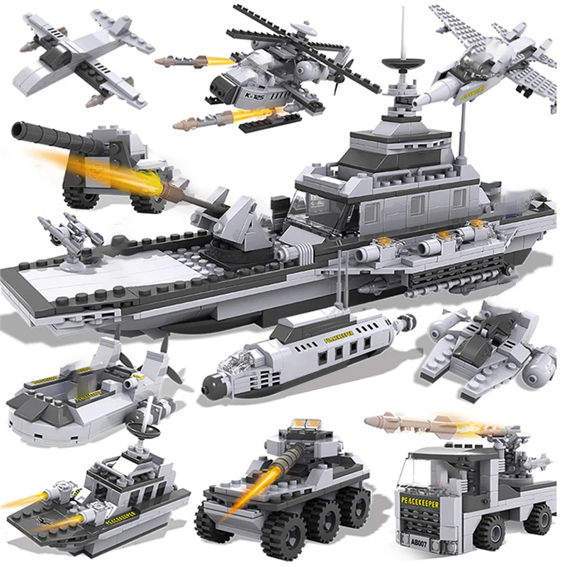 747 PCS Military Warship Aircraft Army Figures Building Blocks Construction Bricks Compatible LegoINGlys Children Toys (9)