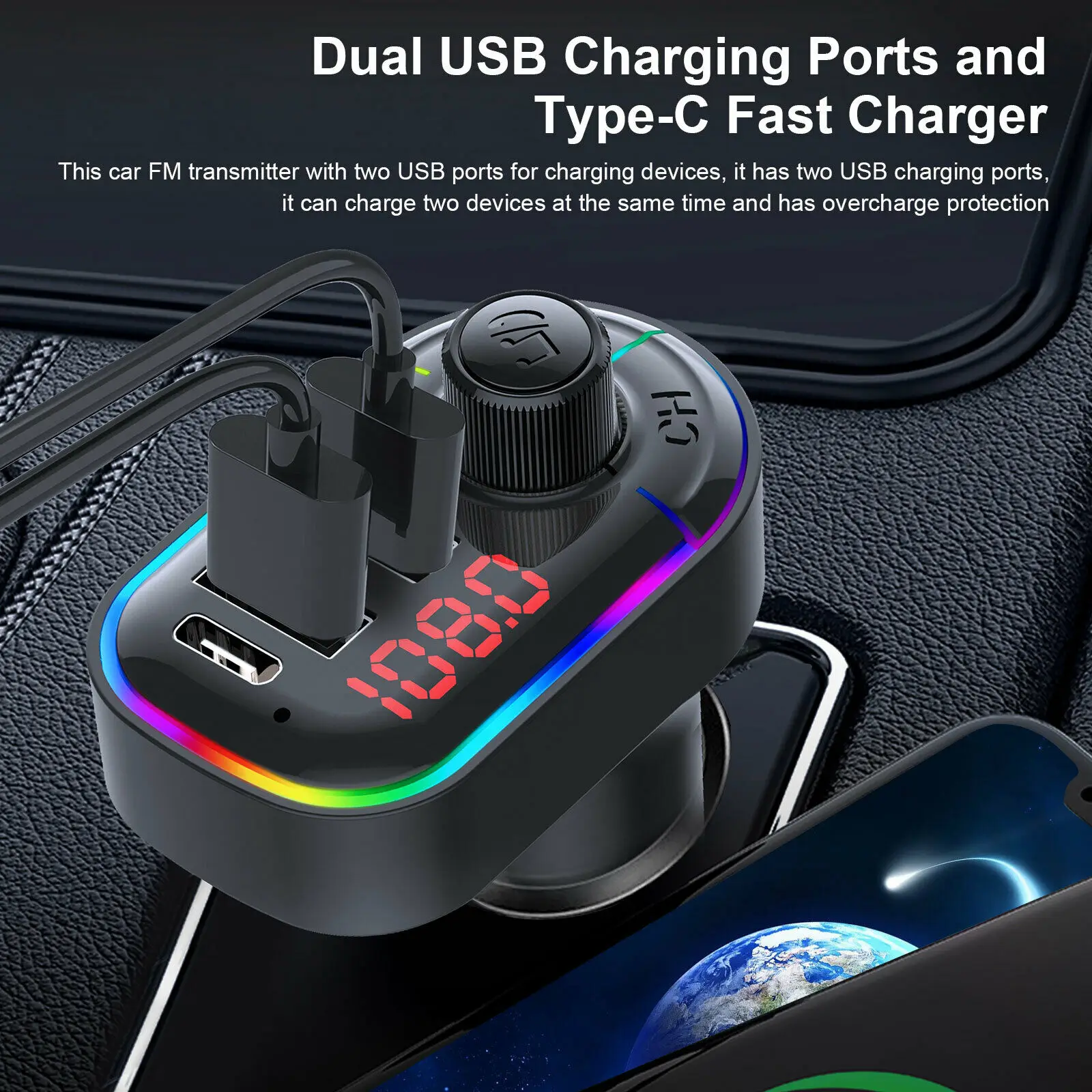   5.0 FM ۽ű ڵ ÷̾ ŰƮ ī   QC3.0  USB а  AUX IN/OUT DC 12/24V