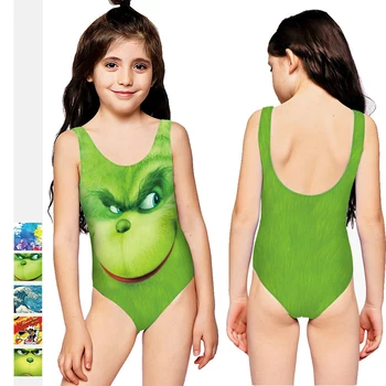

2020NEW Cartoon One Piece Quick-Drying Beach Swimwear Grinch Cheetos Cosplay Sleeveless Swimsuit For Girls Women Oil Painting