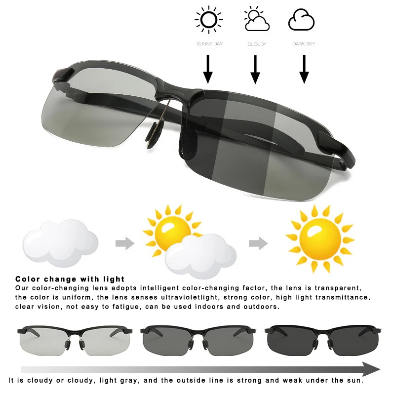 

Smart Photochromic Polarized Sunglasses UV Protection Anti Glares Fashion for Driving Fishing M8617