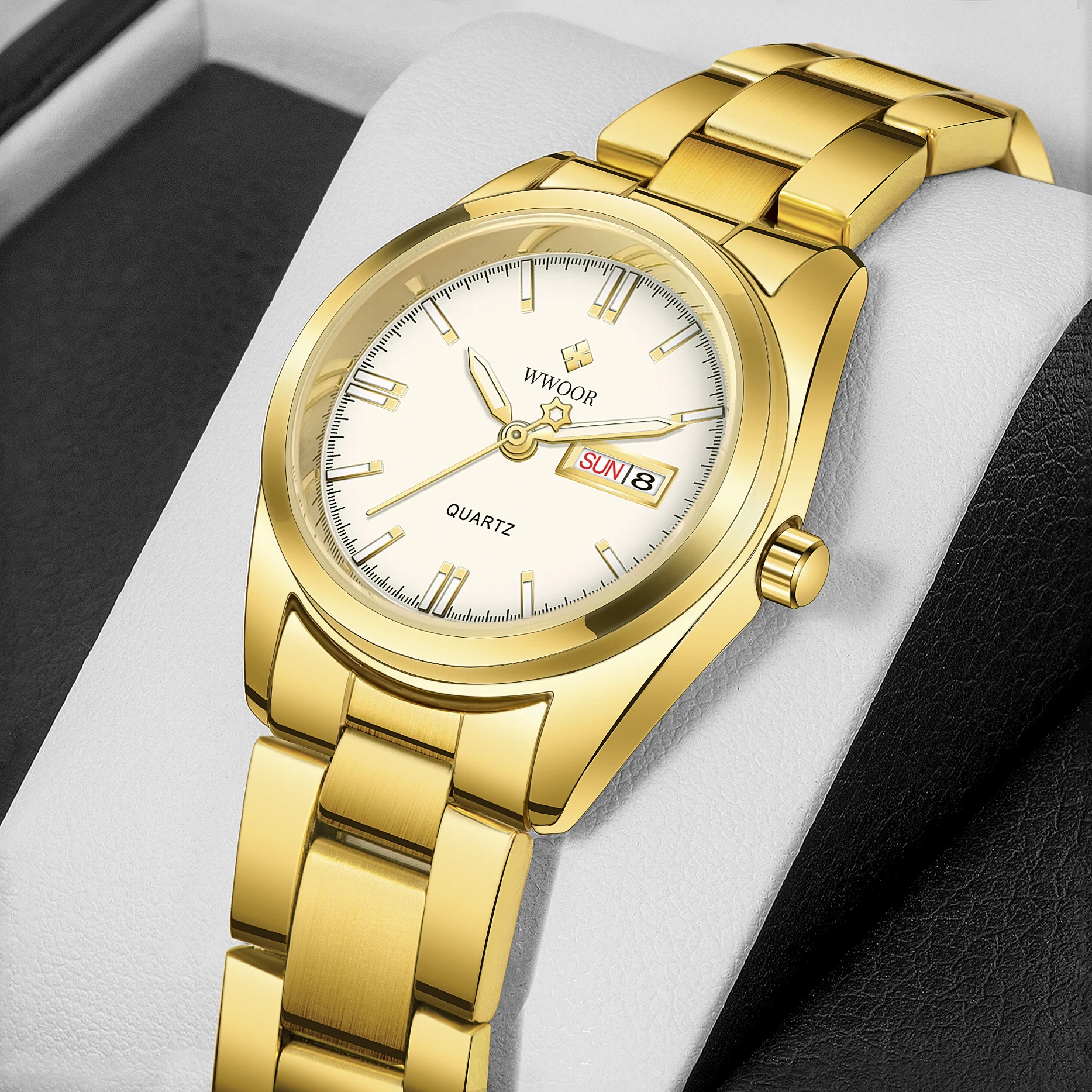 Fashion Women Watch WWOOR Top Luxury Gold Stainless Steel Waterproof Clock Ladies Quartz Bracelet Wristwatches Relogio Masculino