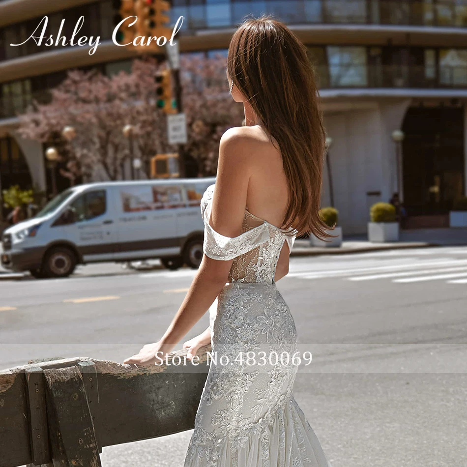 Ashley Carol Mermaid Wedding Dress 2022 Exquisite Beads Lace Appliques Off the Shoulder Long Train Bridal Gown Vestidos De Novia 4