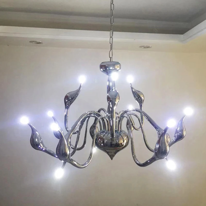 Nowoczesny żyrandol Led Swan z żarówkami Led G4 żyrandole do salonu sypialnia styl skandynawski żyrandol z kutego żelaza