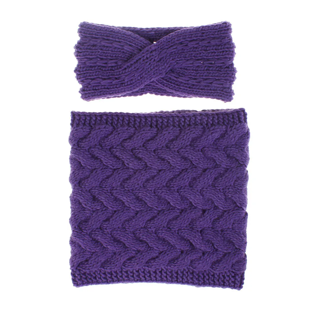 dark purple YEABIU осенне-зимний женский костюм с воротником для волос, спиральная вязаная повязка на голову, зимняя женская шапка, шарф, женская шляпа с лентами для волос - Цвет: dark purple