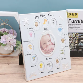

1Pc Baby 12 Months Photo Frame My First Year Baby Picture Frame Growth Record Photo Frame Infant Birthday Display Rack (White)