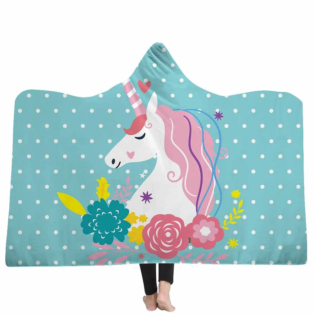 Мультяшное Флисовое одеяло с единорогом, модное одеяло с капюшоном, с принтом, дорожные Декоративные Постельные принадлежности, покрывало, двойной размер королевы - Цвет: Color 5