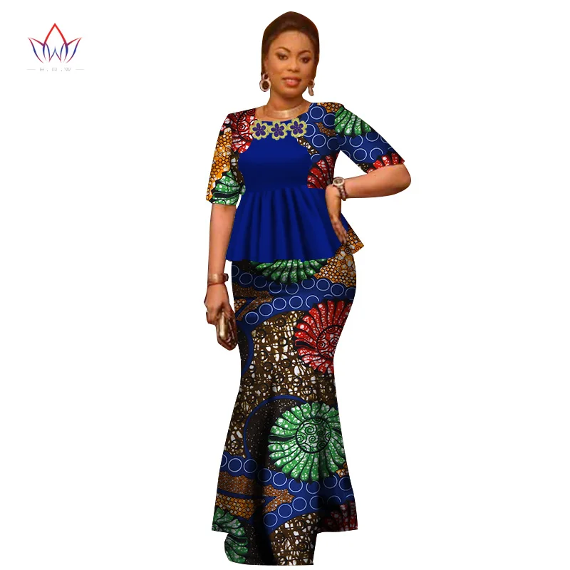Летнее женское платье, традиционное Африканское традиционное женское платье, комплект из 2 предметов, одежда на заказ, топы+ горячая Распродажа юбок BRW WY2666 - Цвет: 18