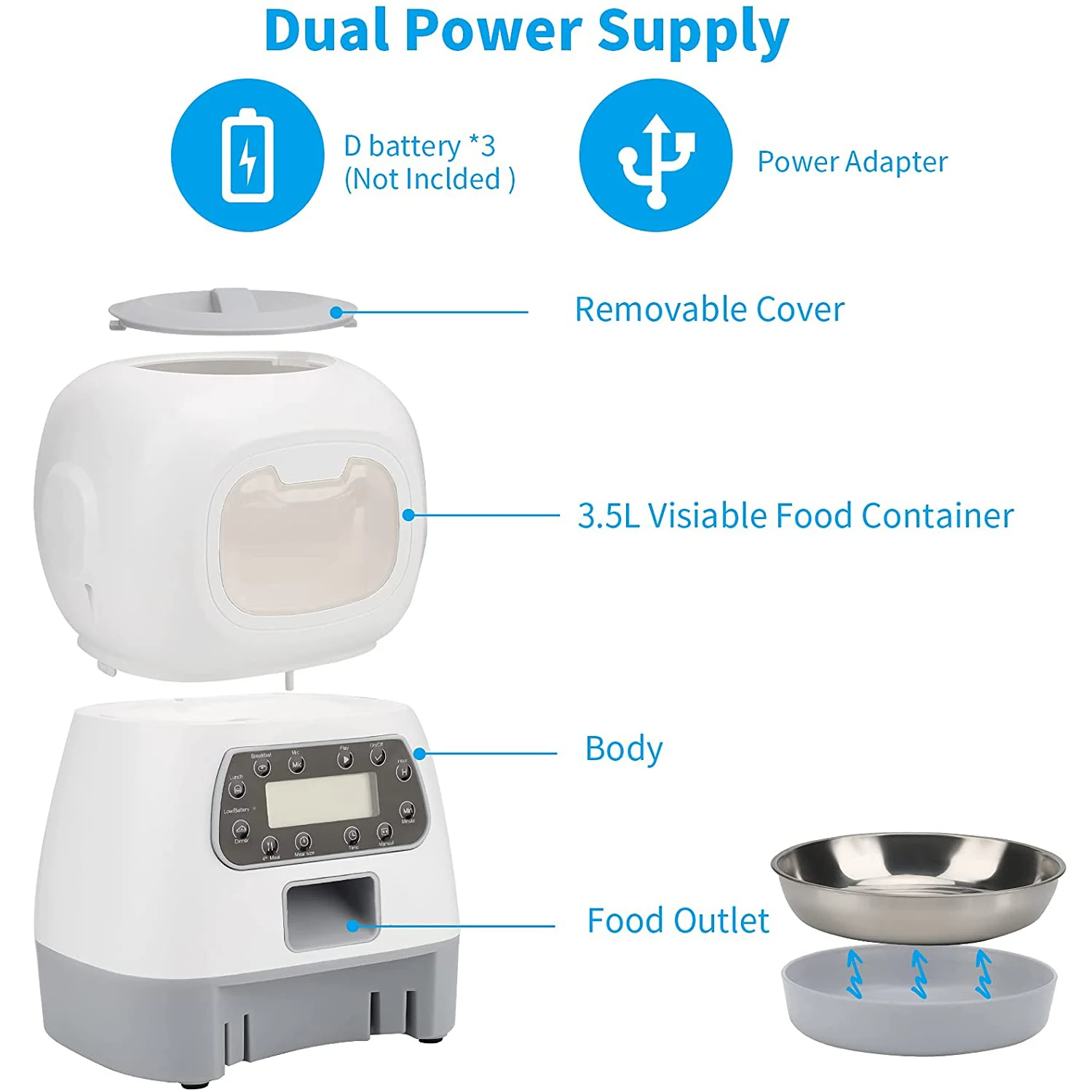 Automatic Pet Feeder  3.5L Food Dispenser for Cats and Dogs Timed Cat Feeder with Twist Lock Lid Memory Function Wifi Recording