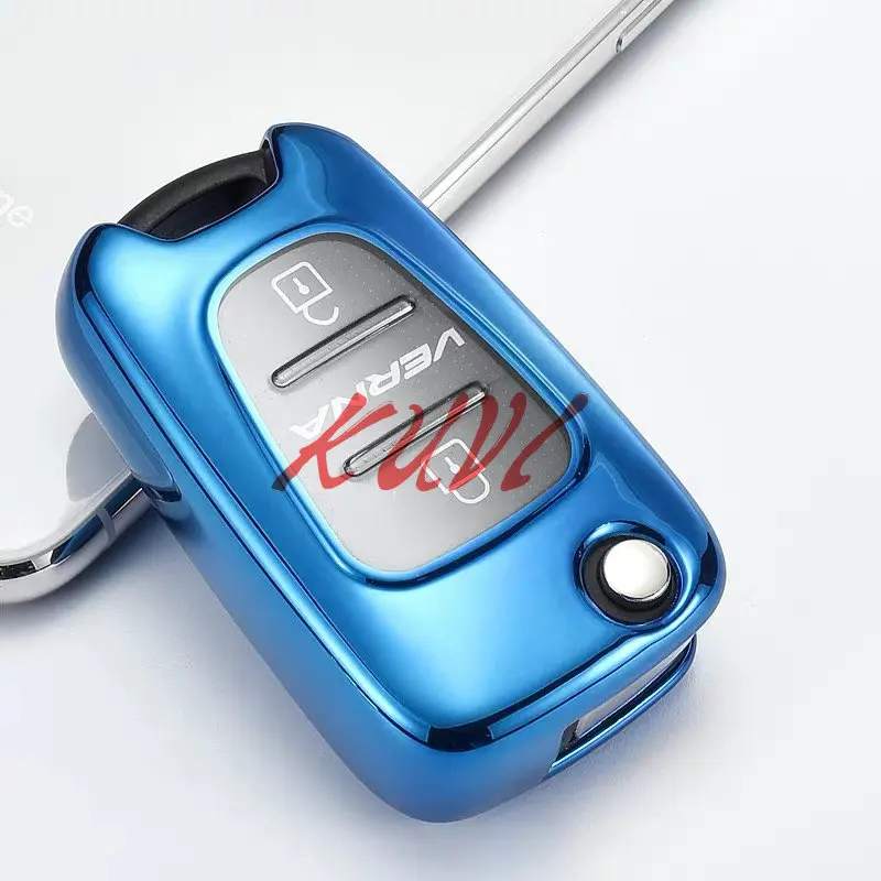 ТПУ Корпус выкидного ключа Fob Крышка для Kia Rio Sportage Soul Ceed для HYUNDAI i30 Verna Veloster i35 - Название цвета: Синий