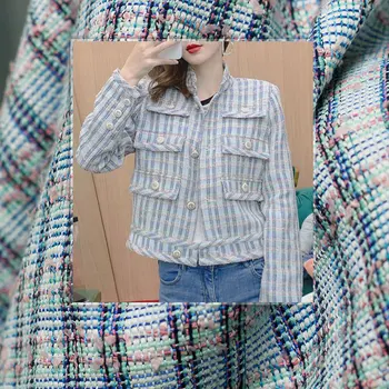 

White wacberry France Blue Pink Plaid Tweed Fabrics Garment Material Autumn Women Jacket Coat Sewing Cloth Tailor Freeshipping