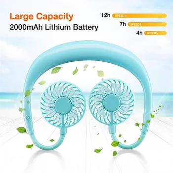 

Portable USB Rechargeable Neckband Lazy Neck Hanging Style Dual Cooling Fan