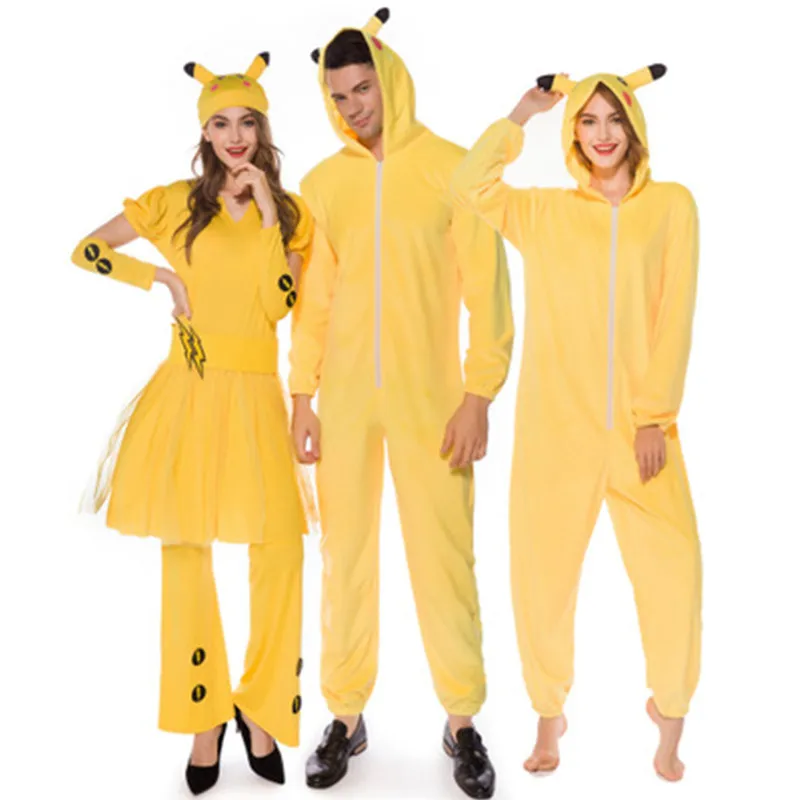 

Yellow Pokemon Pikachu Kigurumi Cartoon Onesie Flannel Adult Pajamas Men Women One Piece Sleepwear Cosplay Halloween Jumpsuit
