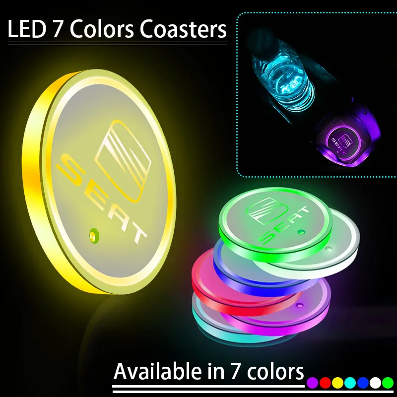 

1pc Led Car Light Cup Car Badge Light Colorful Cap Coaster Light For Seat Leon Ibiza Alhambra Niva Kalina Priora Granta Largus
