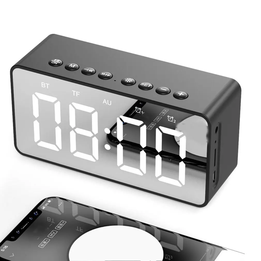 BT506 светодиодный Будильник беспроводной динамик мини зеркало с экранные часы Подарочная карта бас маленький звук профессиональный