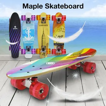 

22 Inch Maple Skateboard With 4 Wheels 7 Layer Maple Deck Colorful Skateboard Gift For Kids Beginners Dropship
