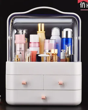 Коробка для хранения косметики, ящик для рук, прозрачная настольная коробка для ухода за кожей, пылезащитная косметическая коробка - Цвет: 26.5x18.2x34.7 Pink