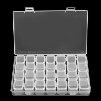 

2020 New 28 Slots Clear Plastic Rhinstone Beads Holder Storage Box For Nail Art Manicure Tools Jewelry Display Case Organizer