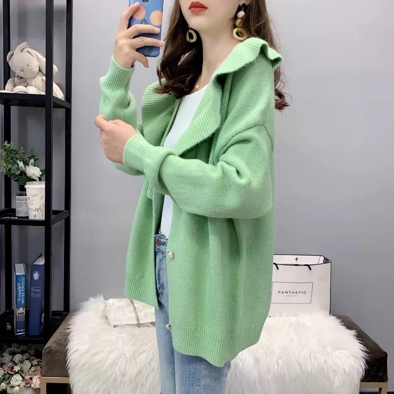 

Autumn Winter Fashion Solid Womens Knitted Sweaters Casual V Neck Harajuku Oversized Cardigan Long Sleeve Loose Winter Tops