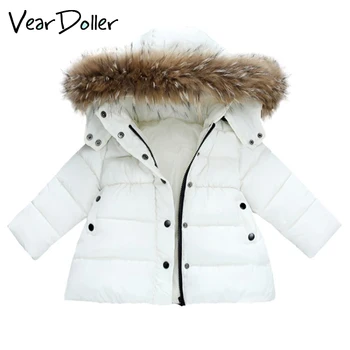 

VearDoller Children's Winter Thicken Cotton Jacket with Fur Collar 2019 New Long Sleeve Kids Hooded DownJacket Boys Girls Parkas
