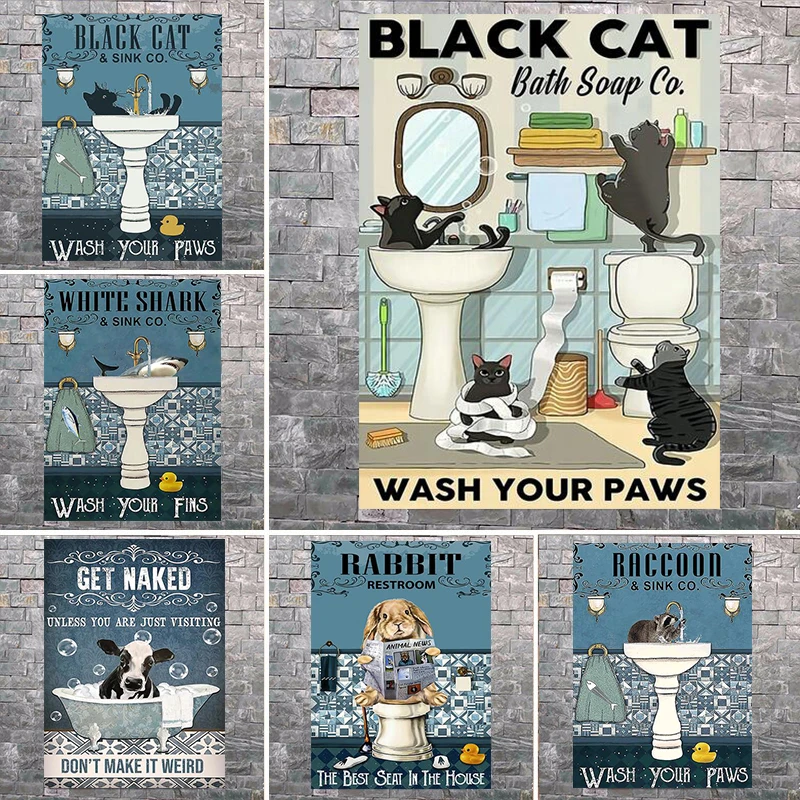 Black Cat Shark Rabbit Raccoon Poster E Stampe Stampa Bagno Wall Art Toilet Canvas Painting Picture Room Wall Decoration