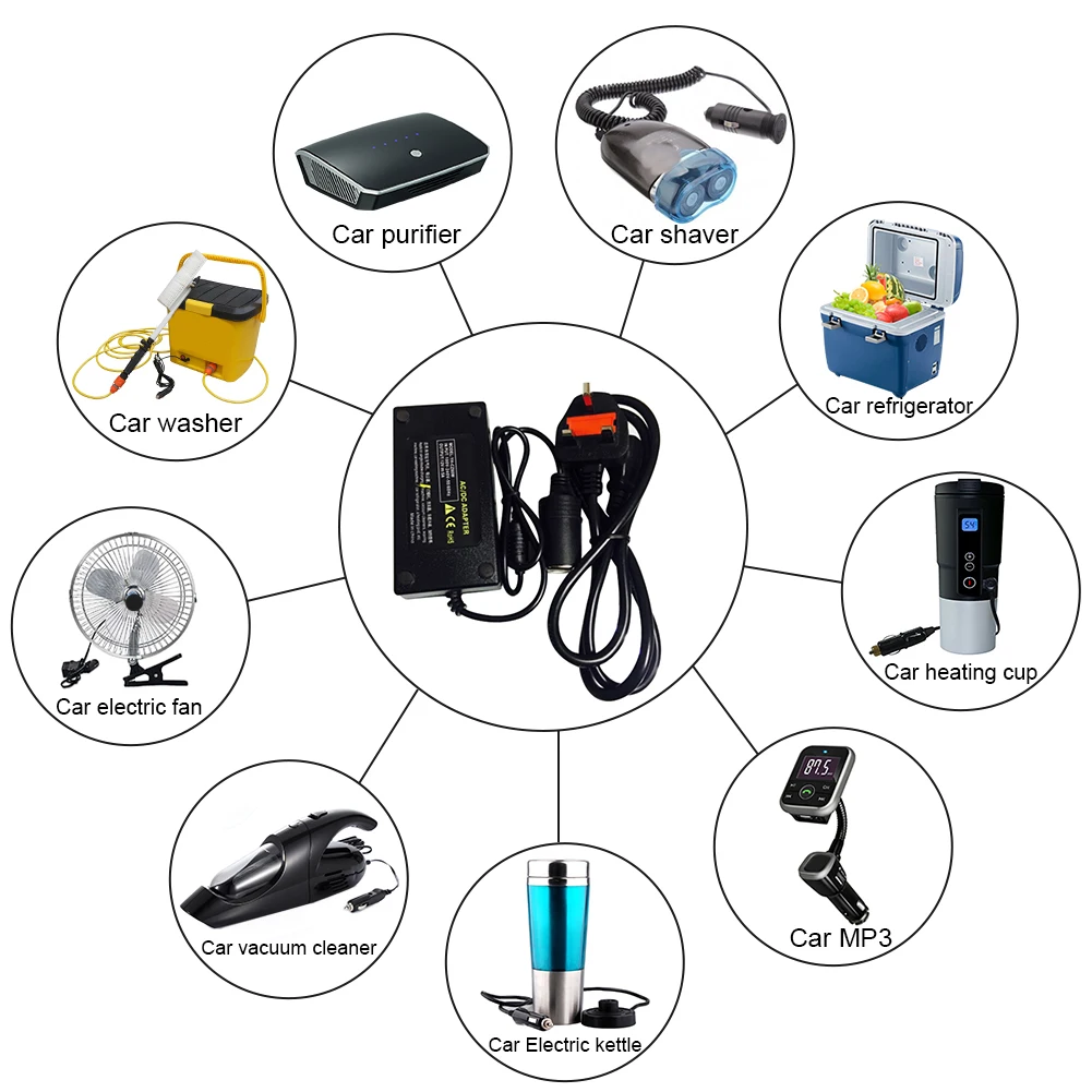 Car Home Power Converter 220V Input 12V Output Car Cigarette Lighter Socket Vacuum Cleaner Refrigerator Adapter