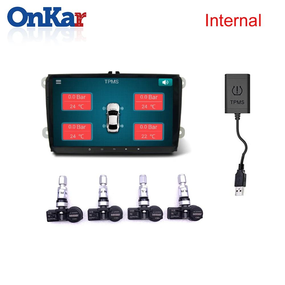 

ONKAR Android USB Tire Pressure Monitoring System plug and play Car DVD Player GPS Navigation with 4 Internal Sensors USB TPMS