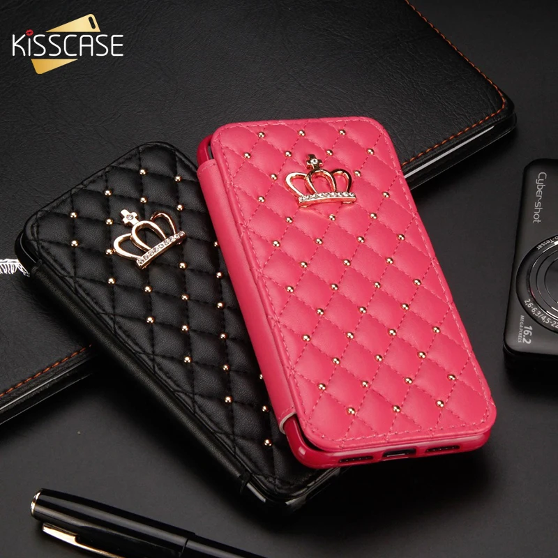 

KISSCASE Glitter Crown Phone Case For iPhone 7 XR X XS MAX Diamond Wallet Flip Leather Cases For iPhone 7 8 6 6S Plus Cover Capa