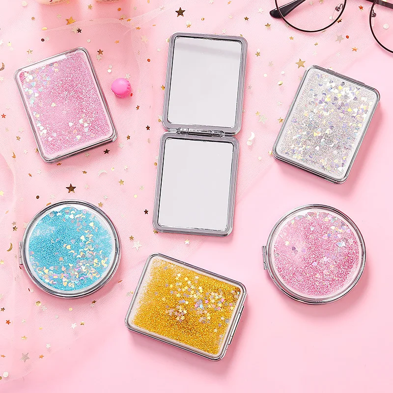 Foldable Double-sided Mini Pocket Makeup Mirror Unique Creative Quicksand Girl Gift Magnifying Portable Daily |
