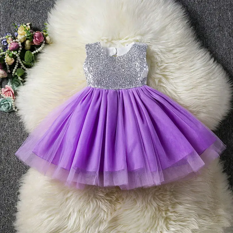 Purple Нарядное платье без рукавов с блестками для маленьких девочек; Детский костюм принцессы с юбкой-пачкой для дня рождения детская одежда для девочек от 1 до 6 лет - Цвет: Purple