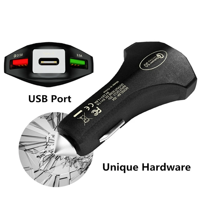 Новое автомобильное зарядное устройство QC3.0 с тремя портами USB быстрая зарядка 5V3A для IPhone type-C быстрое зарядное устройство для мобильного телефона автомобильное зарядное устройство