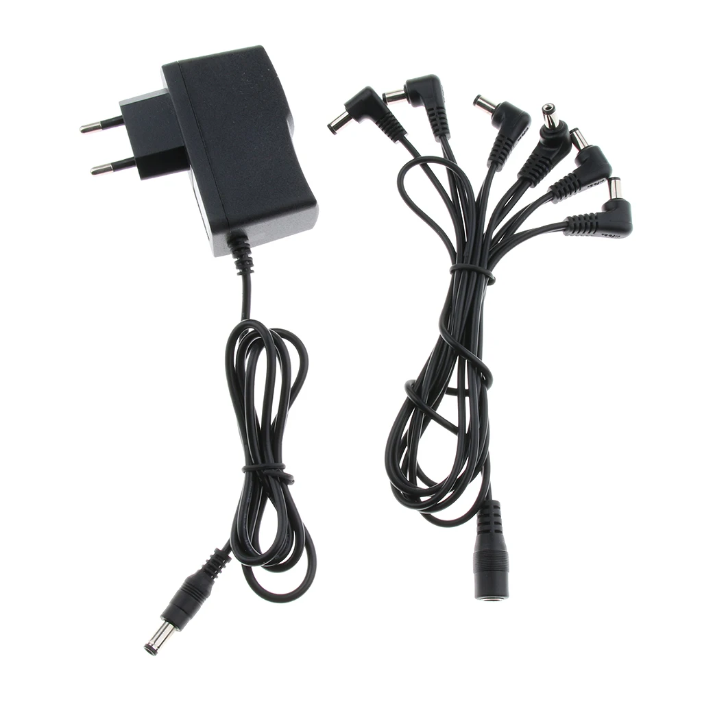 

1 to 6 Way Guitar Effect Pedals Power Supply Cable + Adapter (EU Plug)