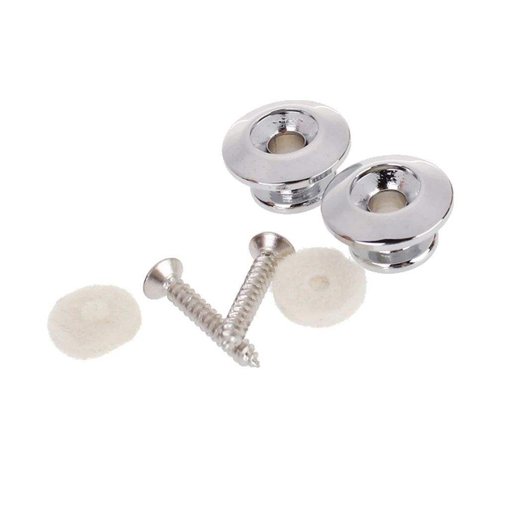 2 Solid Quality Replacement Buttons For Guitar Mandolin Strap Lock Silver Screws
