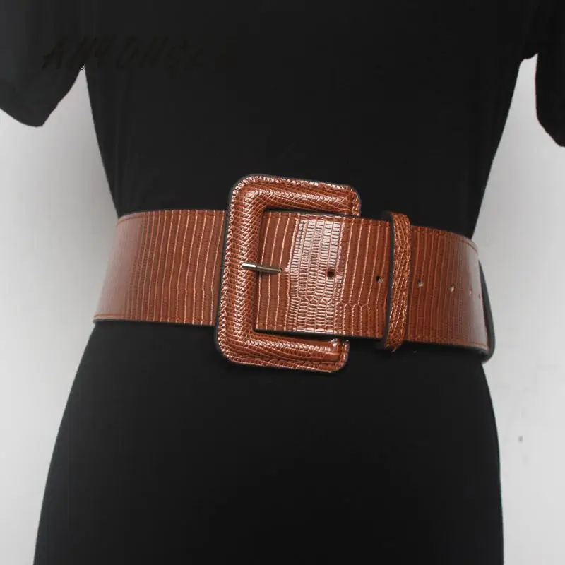 Korean Black Red Dress Wide Black Belt Snake Wide Belt Wide