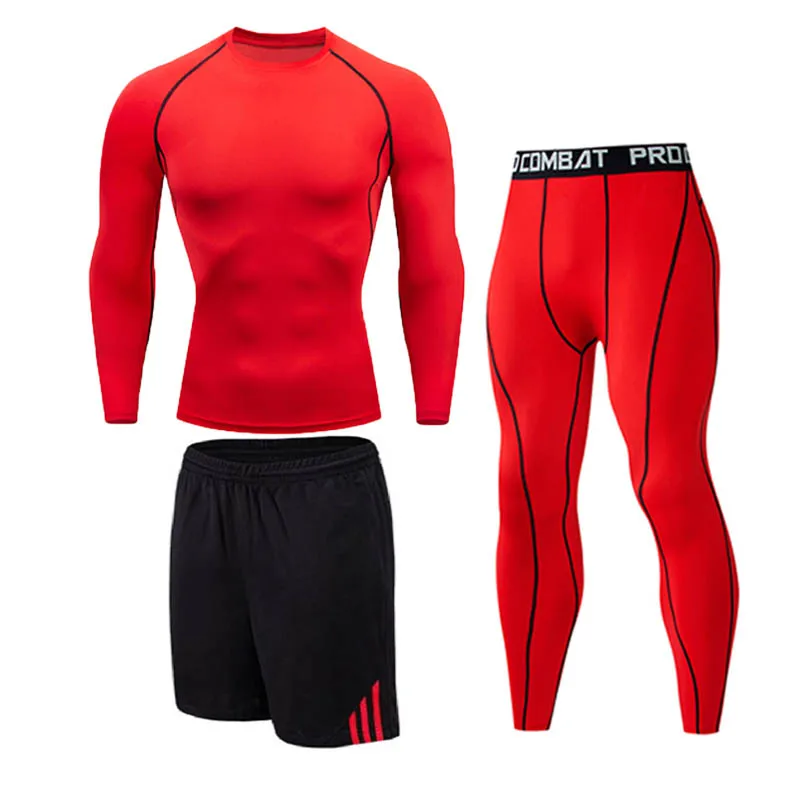 3 pieces Мужская спортивная одежда, костюмы, спортивные колготки, мужская спортивная одежда для тренировок, спортивный комплект, спортивный костюм для бега, сухая посадка, 3 предмета - Цвет: 3 pieces
