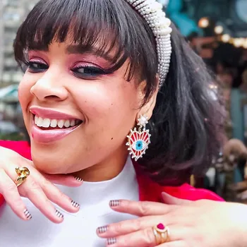 

Vedawas Boho Bauble Bar Multicolored Ojo Evil Eyes Earrings for Women Fashion Elegant Beads Heart Drop Earrings Wedding Gifts