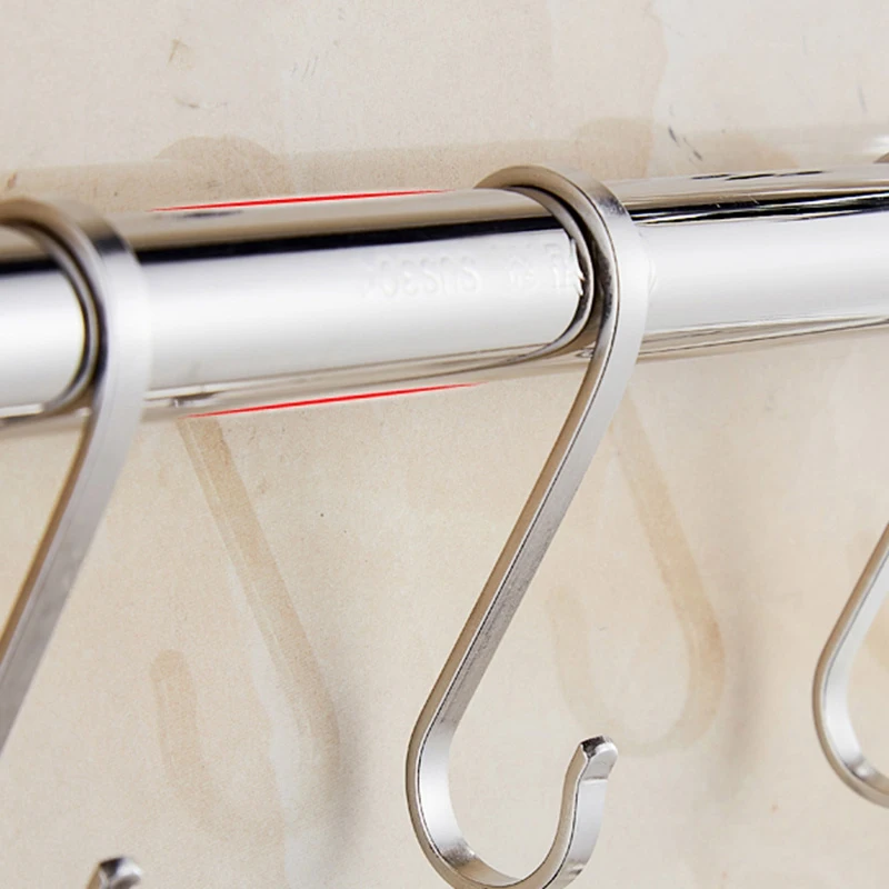 HOT SALE Diy Stainless Steel Kitchen Rack Wall Mounted Kitchen Hanger Bathroom Holder Hanging Rod Organizer Multi-Function Rod w