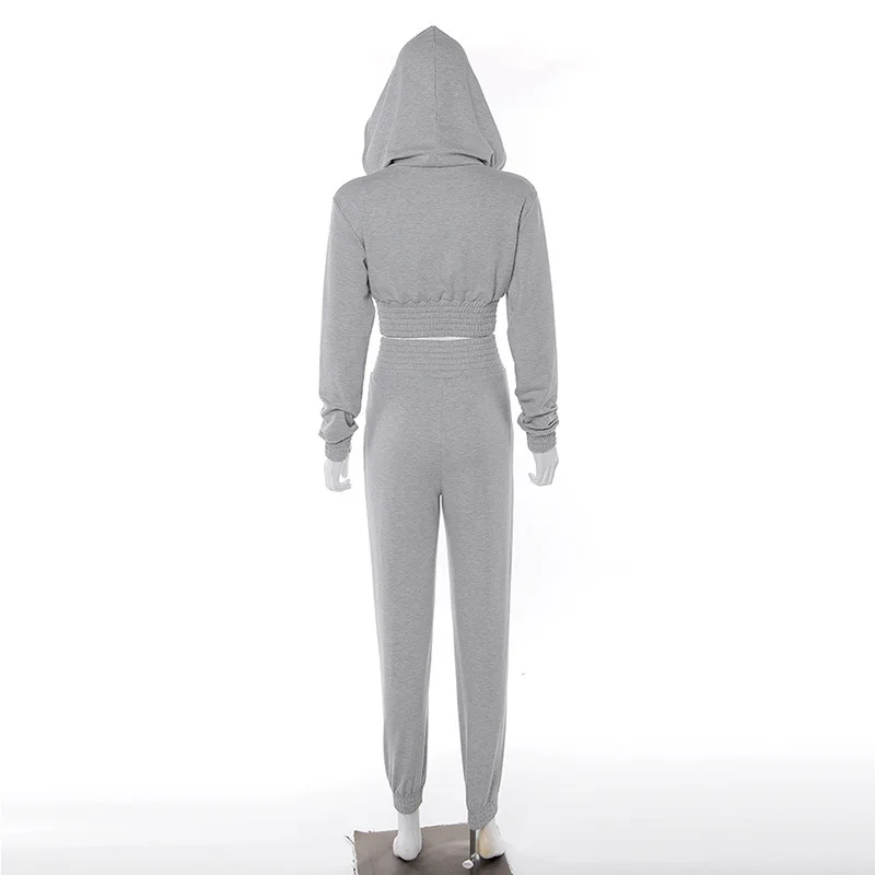 Bkld осенний серый спортивный костюм Толстовка с капюшоном со шнуровкой топ+ длинные штаны комплекты из двух предметов женская одежда Комплекты
