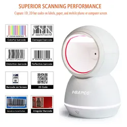 HBAPOS – Scanner de codes à barres 1D 2D, lecteur de codes QR pour billetterie de téléphone, matrice de données automatique filaire USB pour supermarché et bibliothèque de détail 
