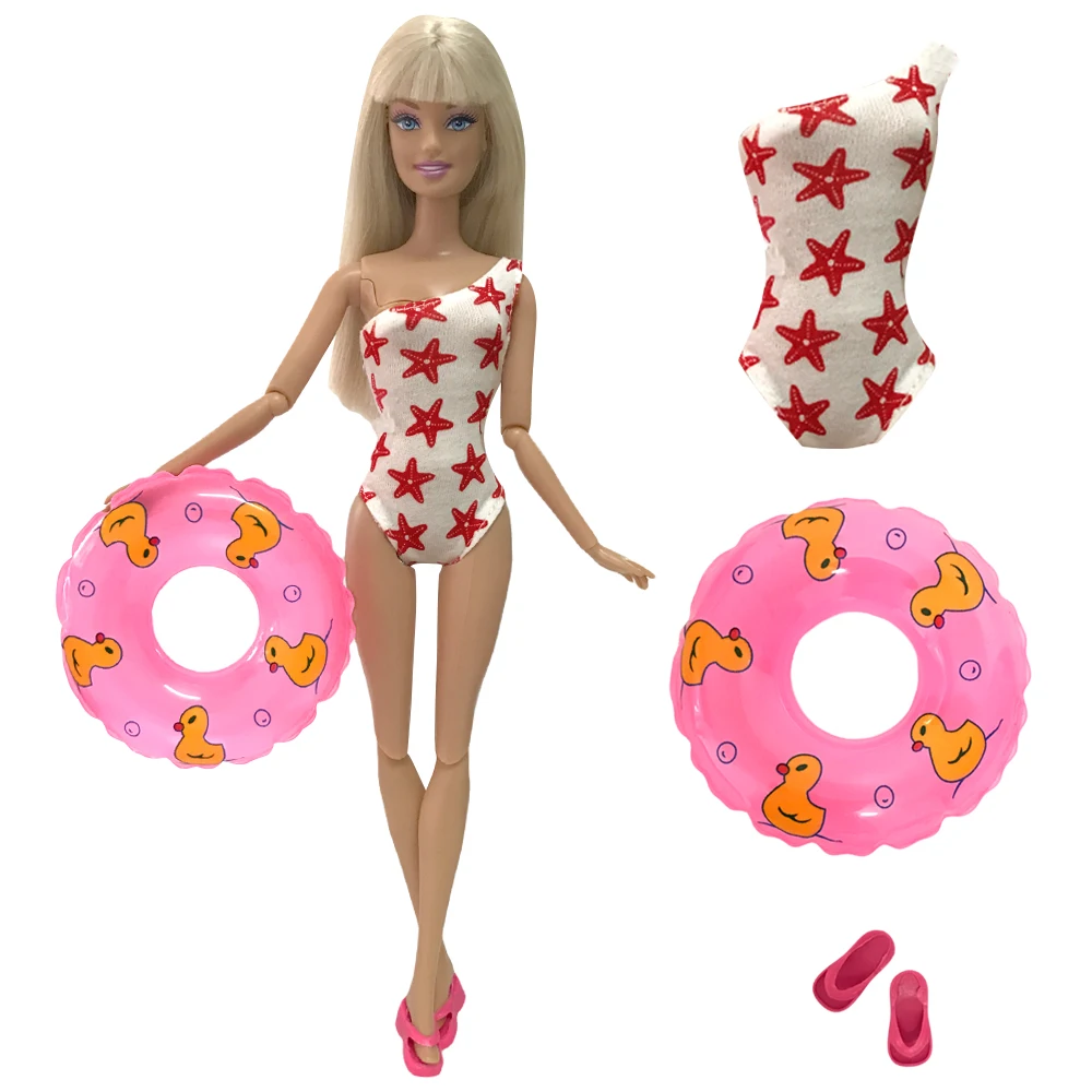 

NK Doll Swimwear Beach Bathing Clothes Swimsuit+Slippers+ Swimming Buoy Lifebelt Ring For Barbie Doll Best Girl' Gift 062B 9X