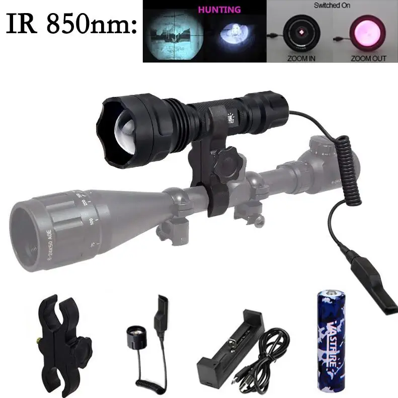 IR 850nm IR-501B 850/940nm масштабируемый ночной охотничий фонарь Тактический Инфракрасный радиационный ИК-фонарик ночное видение охотничий винтовочный фонарь - Испускаемый цвет: IR 850nm